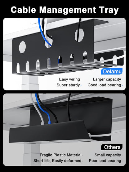 2 Pack Metal under Desk Cable Management Tray, U-Channel Cord Organizer Box, Office under Desk Cord Organizers, Cable Management with Various Accessories, Black, 15.75 Inches