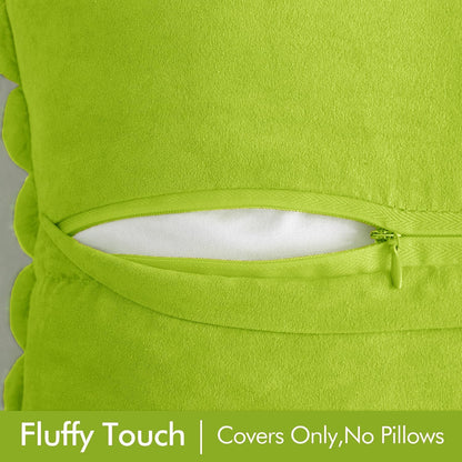 Faux Fur Plush Decorative Throw Pillow Covers Set of 2 Luxury Soft Fluffy Striped Pillowcases Cushion for Sofa Couch Bed Living Room Christmas Green 16X16 Inch