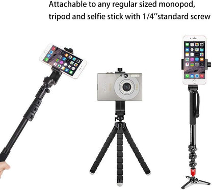Phone Holder/Vertical and Horizontal Tripod Mount Adapter Rotatable Bracket with 1/4 Inch Screw, Adjustable Clip for Iphone, Android Cell Phone, Selfie Stick, Camera Stand