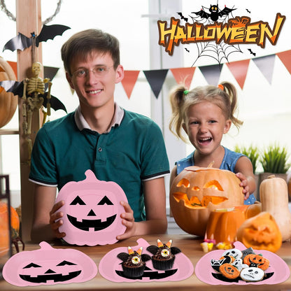 Pink Grimace Halloween Pumpkin Plates - 50 PCS, 9.6'' X 9.4'' Disposable Paper Plates for Party Supplies and Decorations