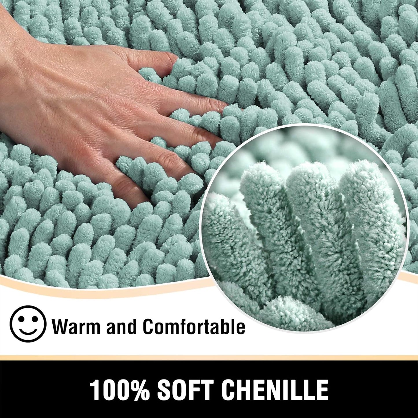 Toilet Mat U Shaped Bathroom Rugs Bath Mats for Bathroom Non Slip Luxury Chenille Bath Mat U Shape 20X24 Extra Soft and Absorbent Shaggy Rugs Washable Dry Fast - Aqua Foam