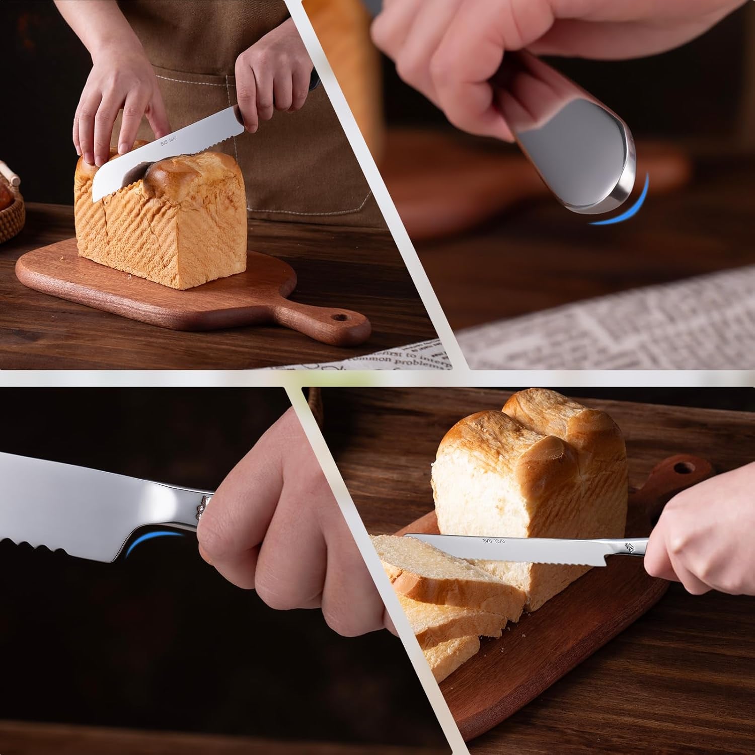 Bread Cutting Knife, 13 Inches Serrated Bread Knives for Homemade Bread, Stainless Steel Long Bread Slicing Knife for Baker, Baking Lover, 2PCS Silver