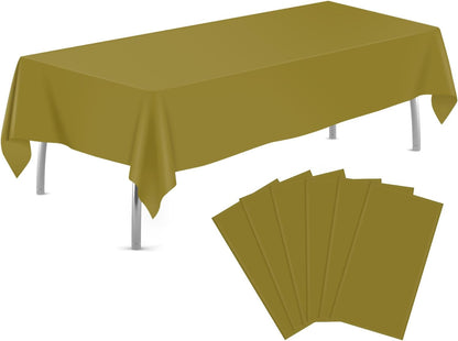 Gold 6 Pack Plastic Table Cloth 54" X 108", Disposable Tablecloths Rectangle Table Cover, Plastic Tablecloths for Parties