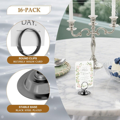 16 PK Table Card Holder Place Card Holders Steel Card Holders for Photos, Food Signs, Memo Notes, Weddings, Restaurants, Birthday (Black)