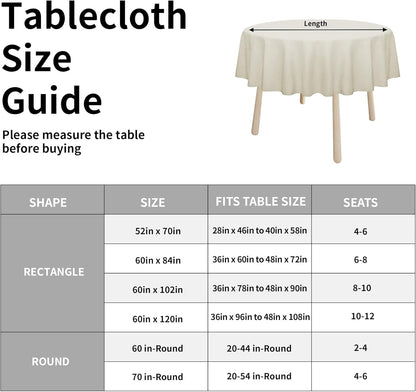 Faux Linen Waterproof Spill-Proof Tablecloth Stain Resistant round Table Cloth Wrinkle Free Decorative Fabric for Kitchen, Dining, Party, Weddings, Restaurants (70 In-Round, Beige)