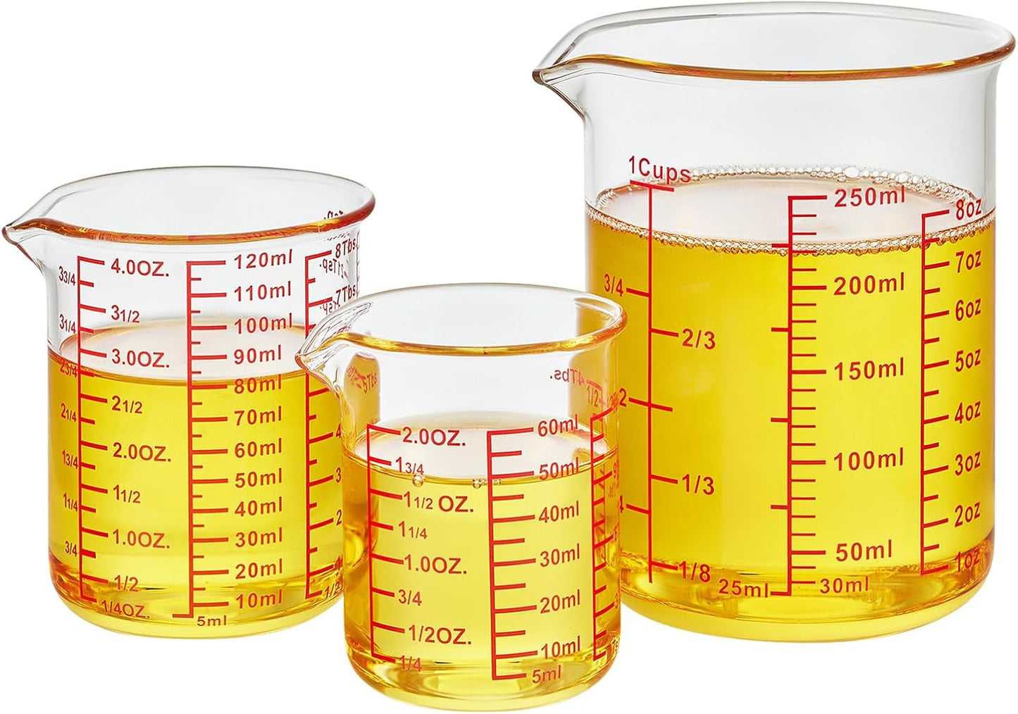 Ackers High Borosilicate Glass Measuring Cup Set with Pour Spout,60Ml(2Oz),120Ml(4Oz), 250Ml(8Oz) Glass Measuring Beaker for Kitchen or Restaurant, Easy to Read