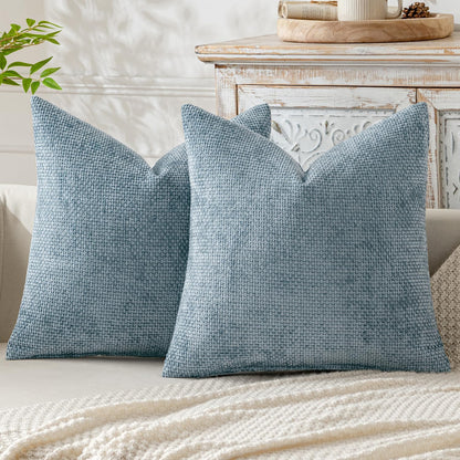Pack of 2 Couch Throw Pillow Covers 18X18 Inch Coastal Smoke Blue Modern Boho Accent Decorative Pillow Covers Soft Farmhouse Cushion Covers for Home Decor Bed Sofa Living Room