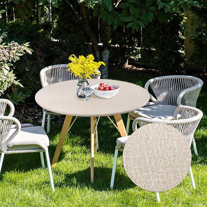 2-Pack Faux Linen Round Table Covers with Flannel Backing, Waterproof Vinyl Fitted Elastic Tablecloths for Picnics, Parties, and Indoor Dining (Fits 45"-56" Round Tables)