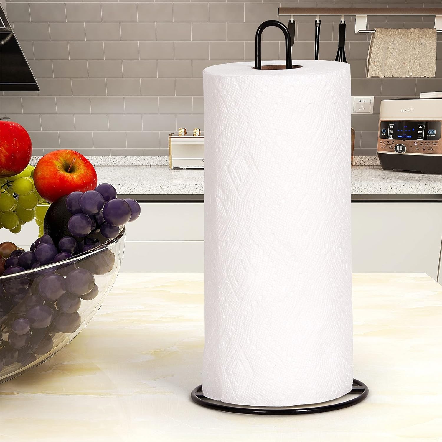 Paper Towel Holder Countertop, , Kitchen Paper Towel Stand Holder for Kitchen Organization and Storage, Paper Towel Holders for Standard and Large Size Rolls (Black)