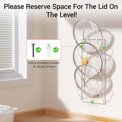 2 Pack Pot Lid Organizer Rack for Cabinet Door/Wall, 6-Tier Pot Lid Holders inside Cabinet Door, No Drilling Adhesive Wall/Door Mounted Rustproof Pots and Pans Lid Organizers for Kitchen Storage White