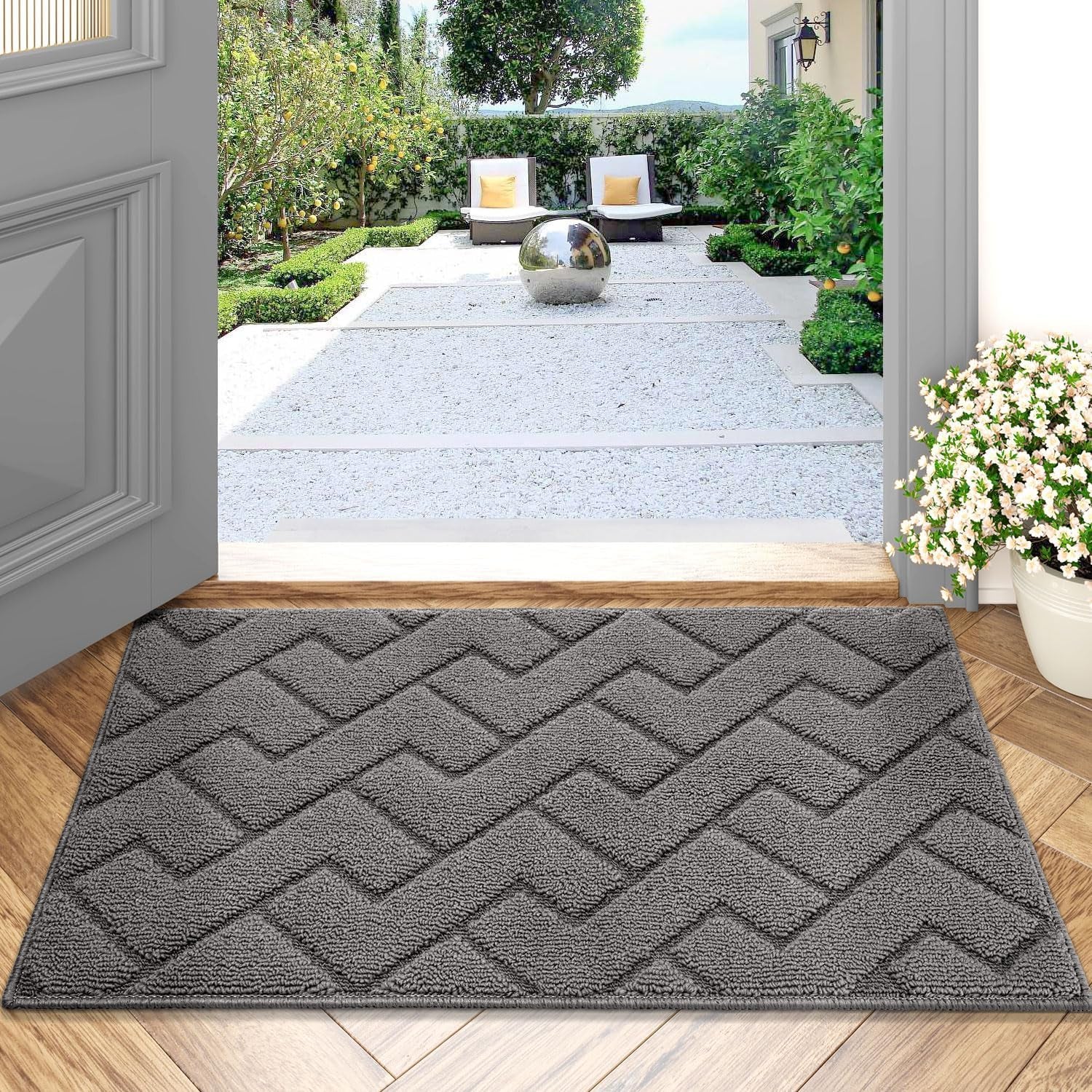 Indoor Absorbent Doormat, Odor-Free and Non-Slip, 20" x 31.5", Low-Profile Washable Floor Mat for Entryway (Grey)