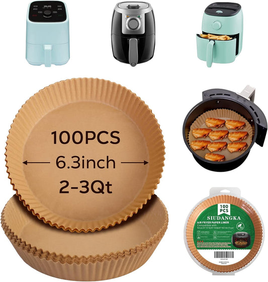 Mini Air Fryer Liners for 2Qt Air Fryer, 100 Pcs Non-Stick Air Fryer Parchment Paper Pads Air Fryer Liners Compatible with Ninja AF080 Mini, COSORI 2.1, Instant Vortex 2-QT, CHEFMAN Small