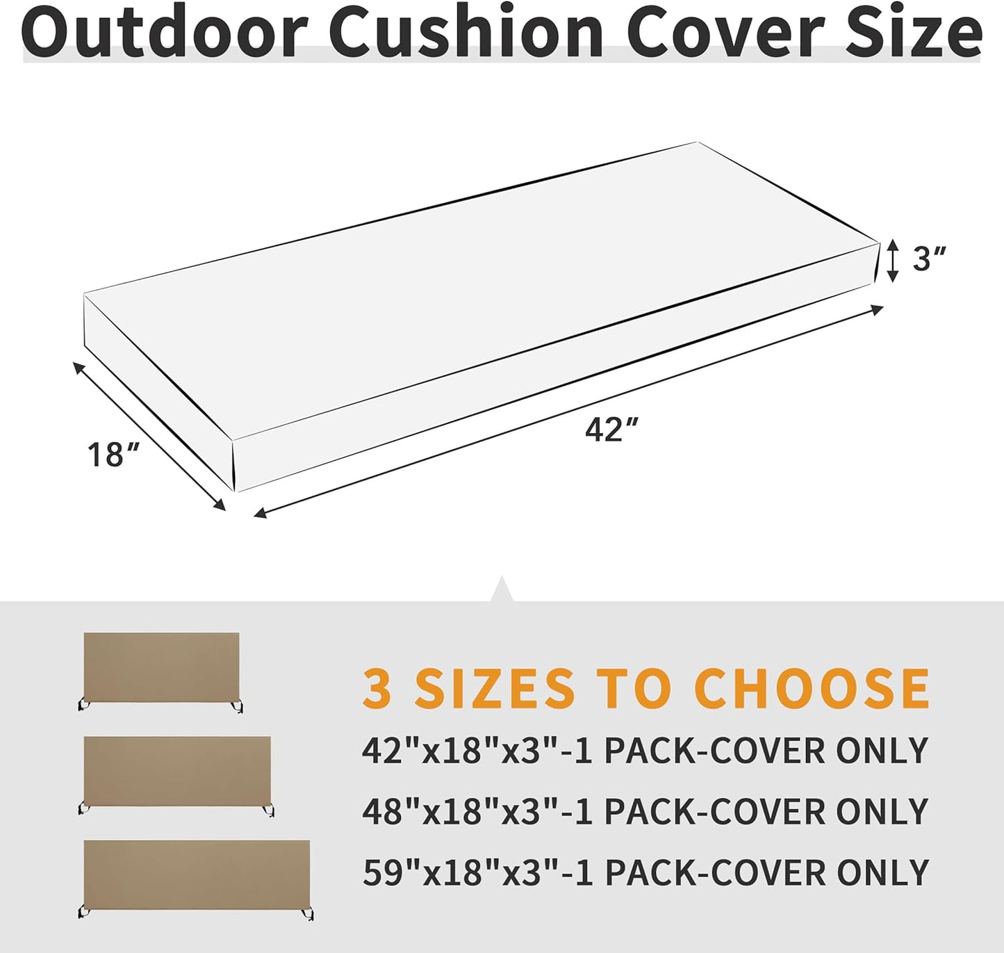 42X18X3 Inch Waterproof Outdoor Couch Bench Cushion Covers Only Replacement Non-Slip Patio Seat Cushion Slipcover with Zipper and Adjustable Straps Camel