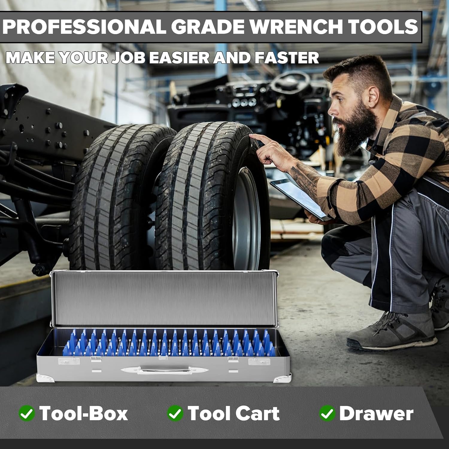 40PCS Modular Wrench Organizer Wrench Holder - Wrench Tool Organizers for Tool Drawer Storage, Wrench Storage Set with Metric & SAE Label, Wrench Rack Tool Gift for Professional Mechanics Men, Blue