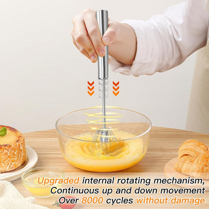 Hand Mixer Egg Beater,Stainless Steel Semi Automatic Whisk,Egg Spinner,Wisking Tool,Whipped Cream Dispenser,Easy Whisks for Cooking,Beating&Stirring(12In)
