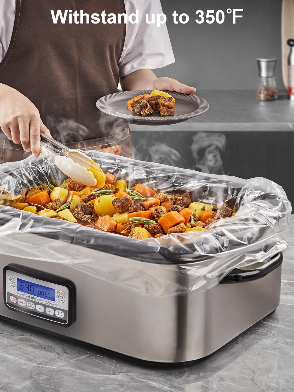 Electric Roaster Liners, 2 Count Disposable Roaster Liners, Fits 16, 18, 22 Quart Roasters, Roaster Pan Oven Liners Plastic Cooking Bags for Instant Cleanup, 18 X 34 Inch