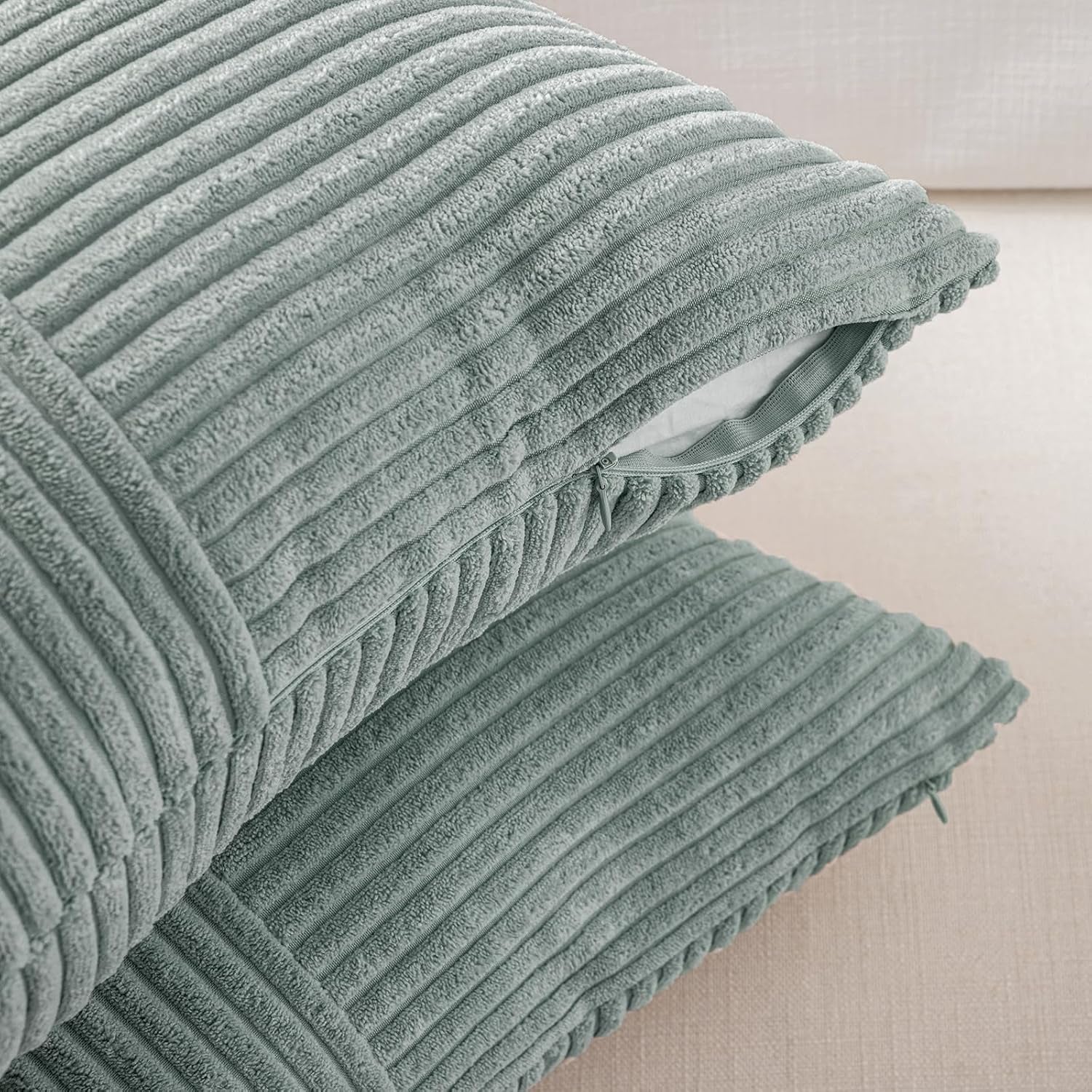 2 Packs Grey Blue Decorative Throw Pillow Covers 18X18 Inch for Couch Bed Sofa, Rustic Boho Farmhouse Home Decor, Soft Corss Corduroy Patchwork Textured Square Cushion Case 45X45 Cm