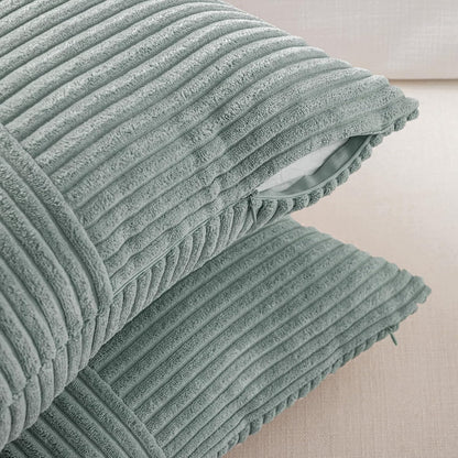 2 Packs Grey Blue Decorative Throw Pillow Covers 18X18 Inch for Couch Bed Sofa, Rustic Boho Farmhouse Home Decor, Soft Corss Corduroy Patchwork Textured Square Cushion Case 45X45 Cm