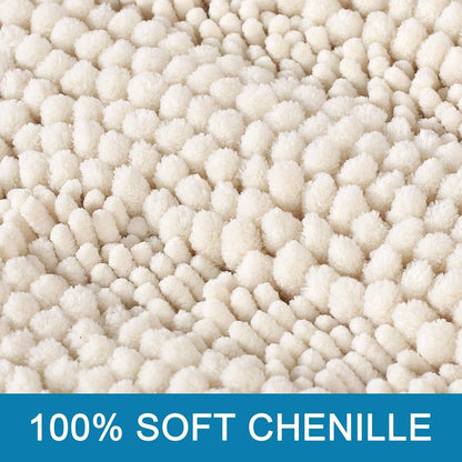 Bathroom Rugs Bath Rugs for Bathroom Non Slip Bath Mats Extra Thick Chenille Striped Rug 17" X 24" Absorbent Soft Shaggy Washable Dry Fast Bath Mats for Bath Room Floor - Ivory