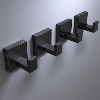 2 Pack Robe Towel Hooks for Bathrooms Matte Black Coat Hooks for Hanging Stainless Steel Heavy Duty Wall Mounted Shower Hooks Wall Hooks for Kitchen Bedroom,Hotel,Pool (Drilling)