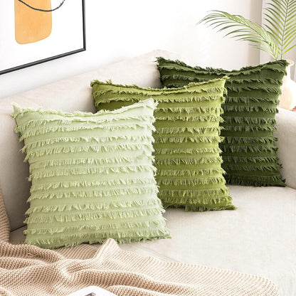 Pack of 2 Decorative Boho Throw Pillow Covers 20X20 Inch Sage Green Pillowcases Linen Striped Jacquard Pattern Pillow Covers Modern Farmhouse Home Decor for Spring Sofa Living Room Couch