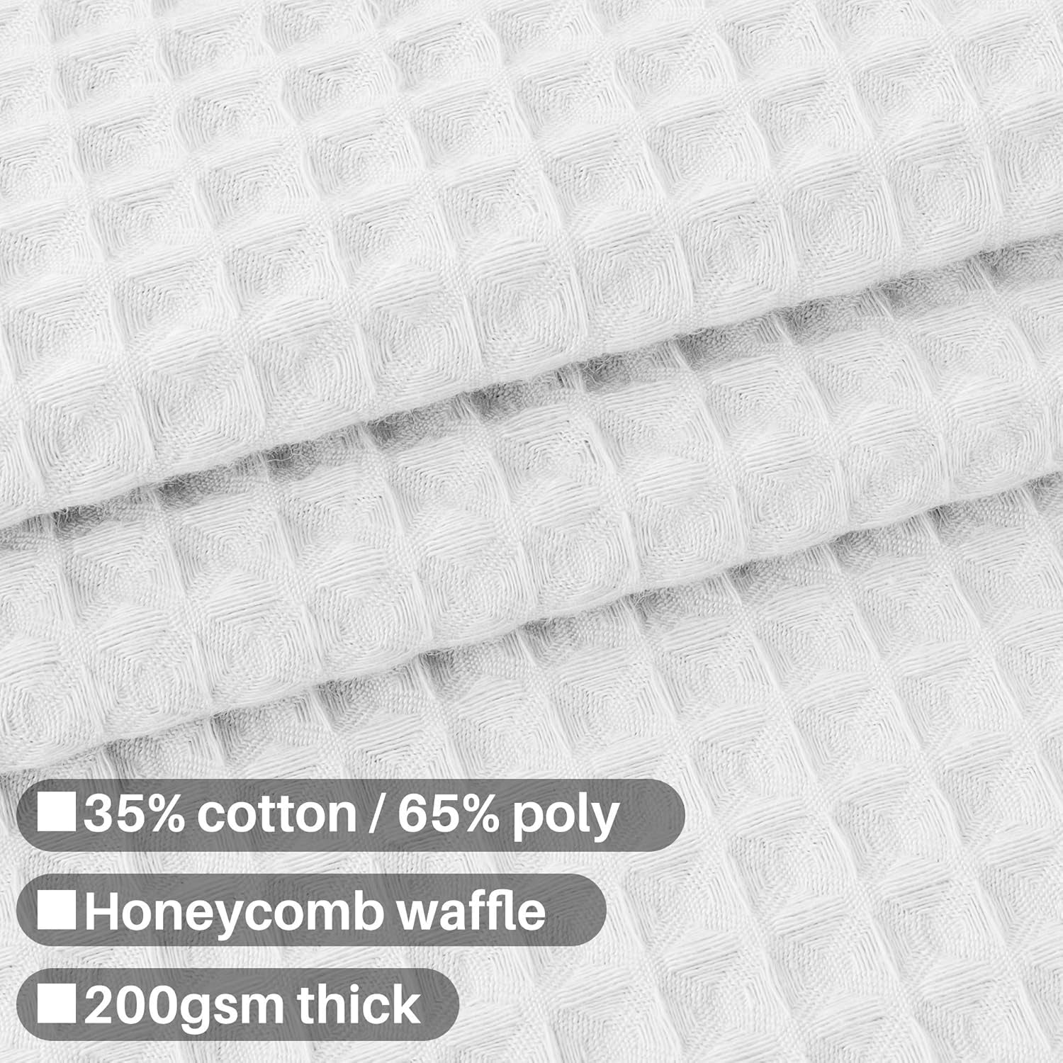 Extra-Long Shower Curtain 80" Height - Honeycomb Waffle Weave & Cotton Blend, Hotel Luxury & Spa, Heavy Weight Fabric, Washable - White, 72X80