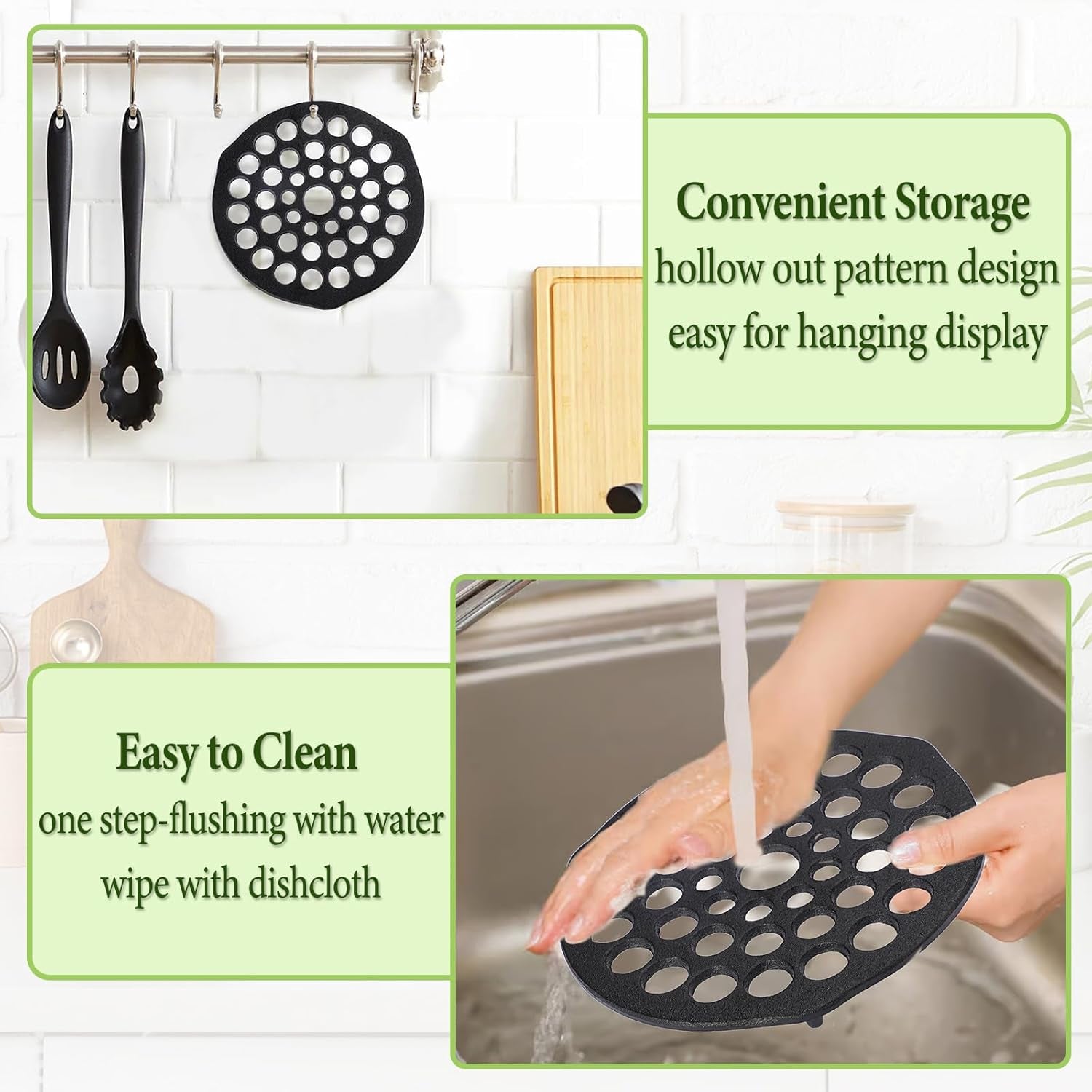 Cast Iron Trivet Set (2 Pieces) - 8-Inch Heavy-Duty Meat Rack for Dutch Ovens, Pre-Seasoned Campfire Grate, Burner Diffuser, and Table Trivet - Rust-Resistant Cast Iron Griddle Accessories