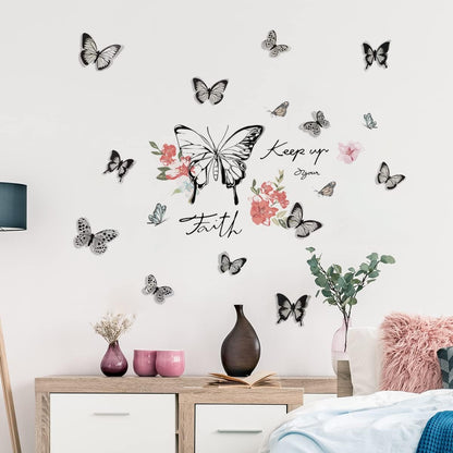 Butterfly Wall Decor Flower Vinyl Peel and Stick Big Wall Art Stickers Posters Decorations for Living Room Bedroom