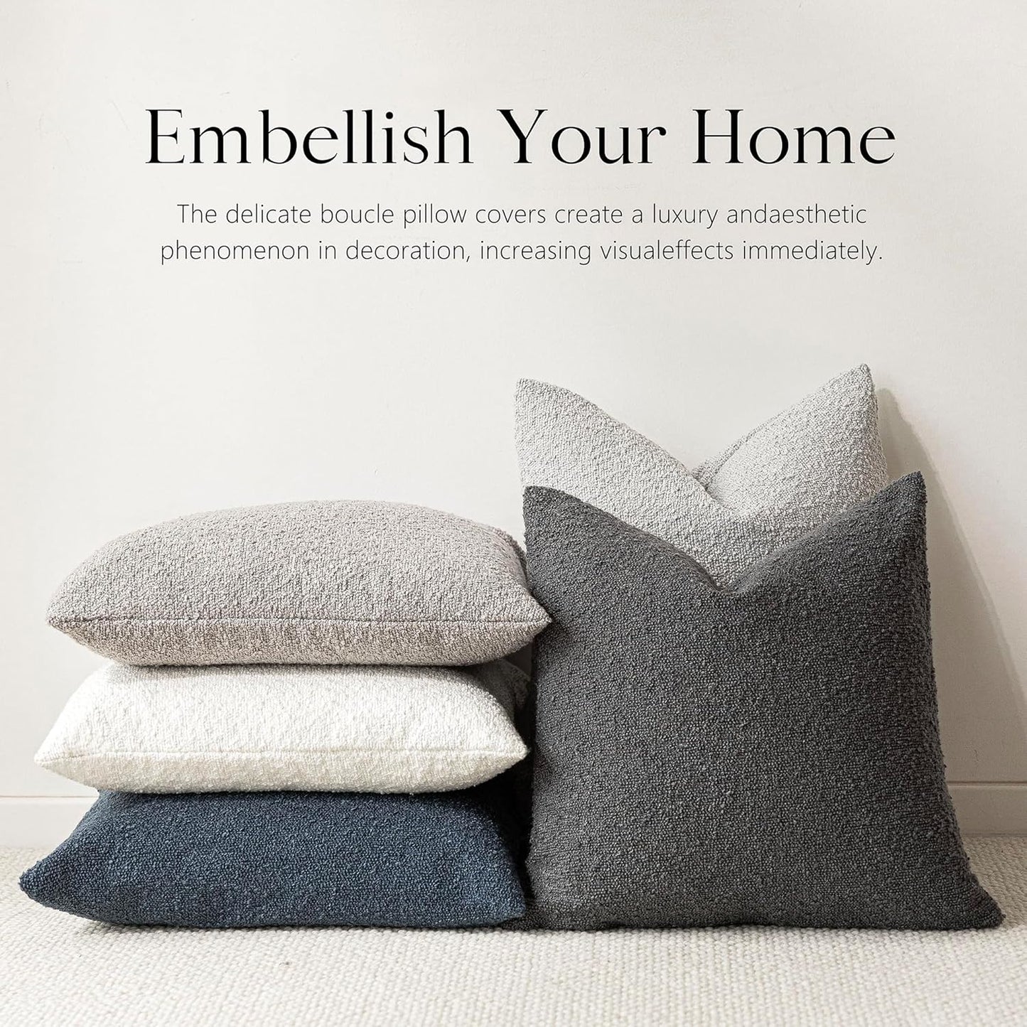 Textured Boucle Throw Pillow Covers Accent Solid Lumbar Pillow Cases Cozy Soft Decorative Couch Cushion Case for Chair Sofa Bedroom Living Room Home Decor, 12 X 20 Inch,Dark Grey