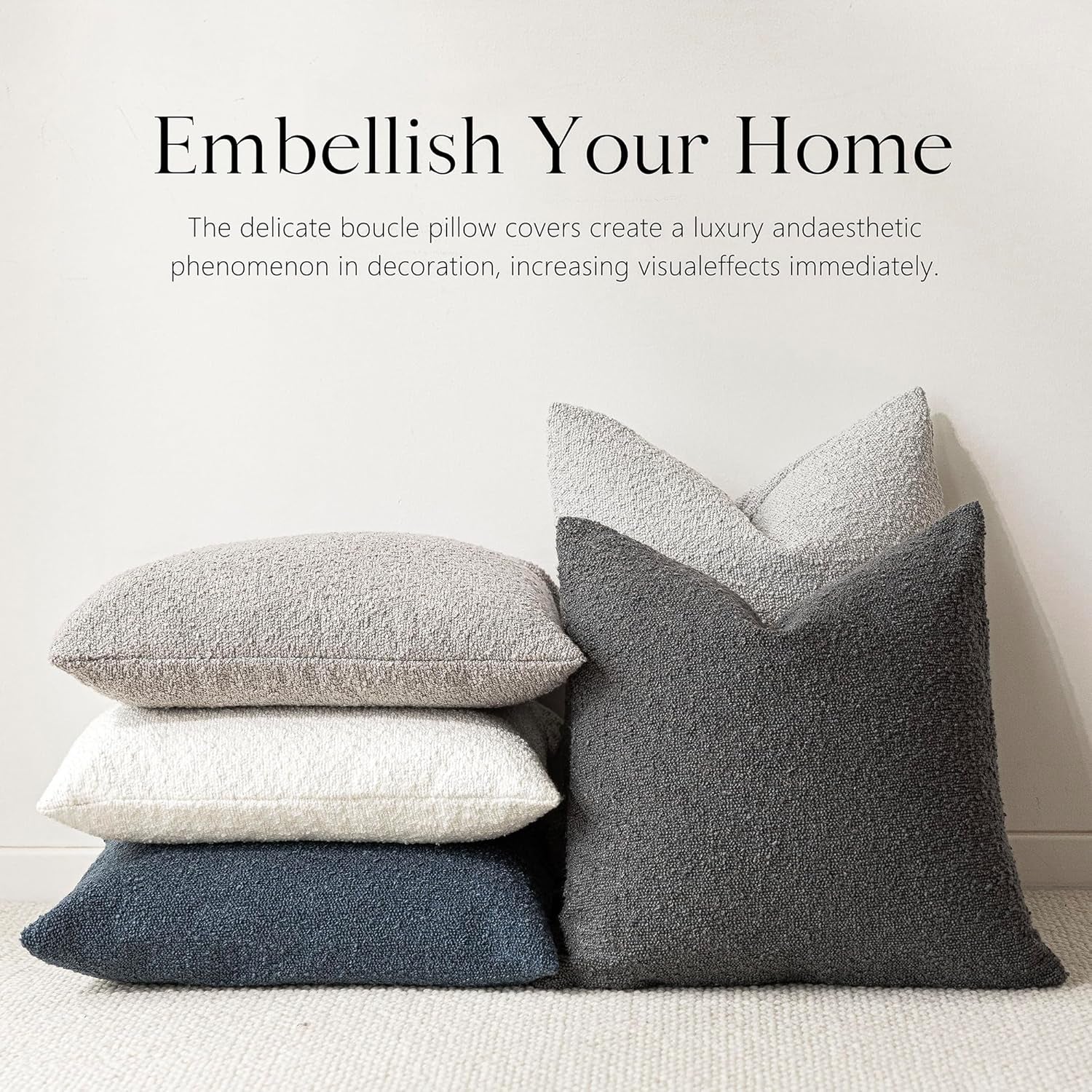 Textured Boucle Throw Pillow Covers Accent Solid Lumbar Pillow Cases Cozy Soft Decorative Couch Cushion Case for Chair Sofa Bedroom Living Room Home Decor, 12 X 20 Inch,Dark Grey