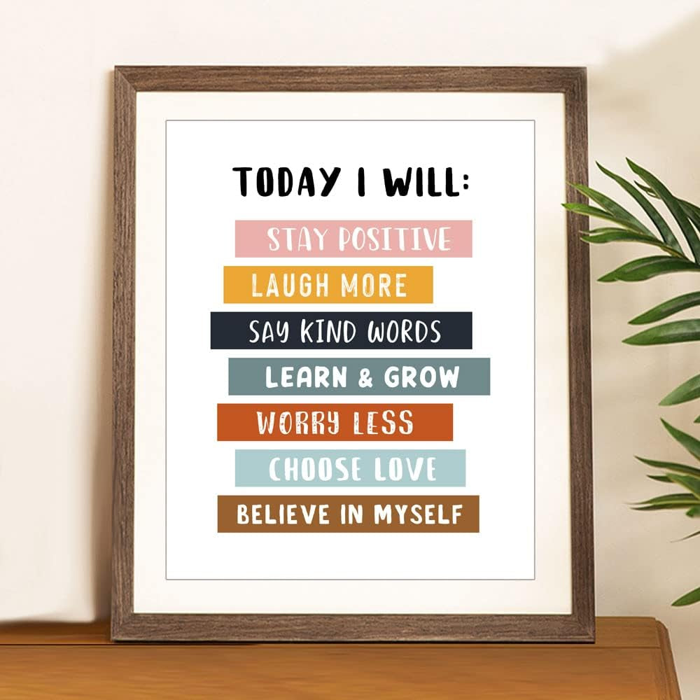 Today I Will Positive Quotes Print, Educational Wall Art for Classroom or Playroom, Inspirational Affirmation Poster for Kids, Unframed (11X14 INCH)