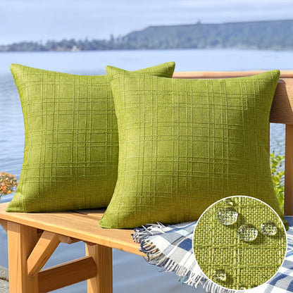 Outdoor Waterproof Throw Pillow Covers Decorative Farmhouse Water Resistant Cushion Covers for Tent Patio Garden Couch Sofa Pack of 2, 18X18 Inch Green