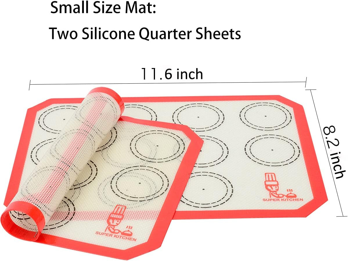 Non Stick Silicone Baking Mat Quarter Sheet Macaron - 8.2"X11.6",Set of 2 Toaster Oven Liners for Pizza/Cookie and Bread Making, Red,By  (Red)