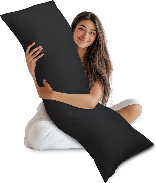 Full Body Pillow for Adults (Black, 20 X 54 Inch), Long Pillow Insert for Sleeping, Ideal for Side Sleepers