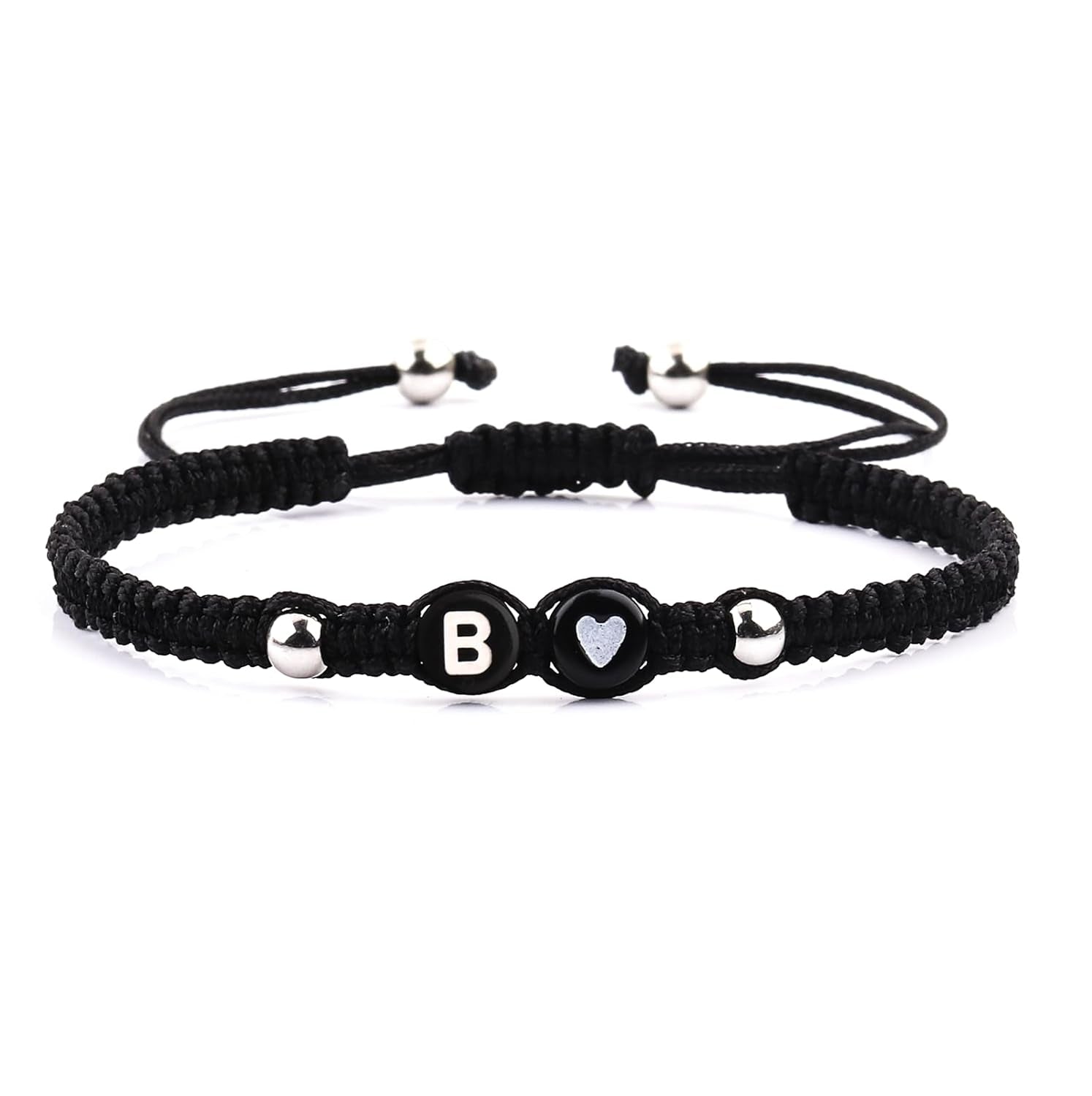 Black Rope Initial Bracelet for Men Women, 6Mm Beads 26 Letters A-Z Alphabet Handmade Adjustable Weaving Beadsbracelet for Couples Friends Mom Dad, Christmas Birthday Jewelry Gifts
