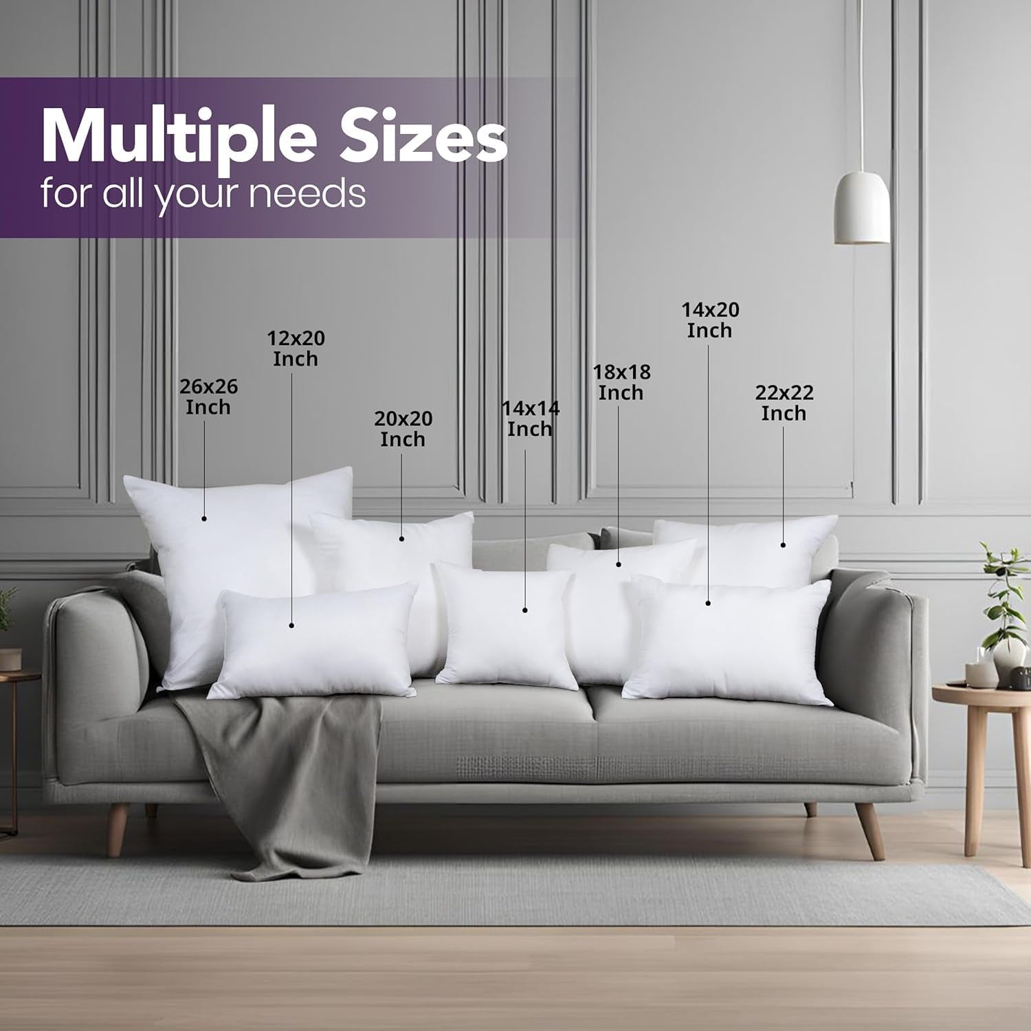 Throw Pillows (Pack of 2, White), 12 X 20 Inches Indoor Decorative Pillow Insert for Sofa, Bed and Couch