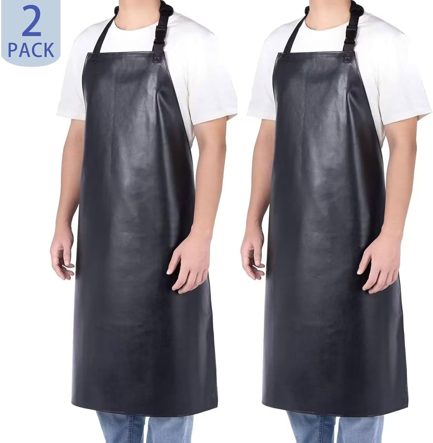 2 Pack Waterproof Rubber Vinyl Apron for Unisex Adult, Lightweight Chemical Resistant Industrial Work Apron