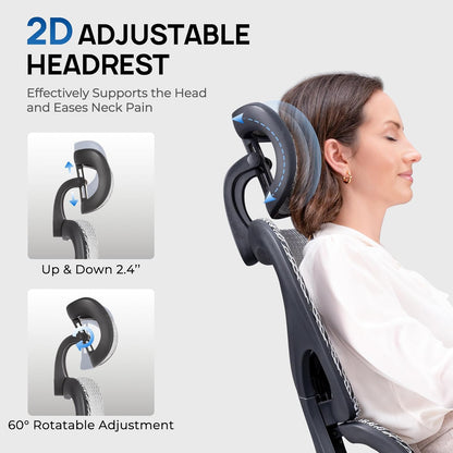 Ergonomic Mesh Office Chair with Footrest and Lumbar Support, Adjustable Gaming Chair with Multi-Tilt Backrest, Headrest, and 3D Armrests, Durable Steel Base, Grey and Black