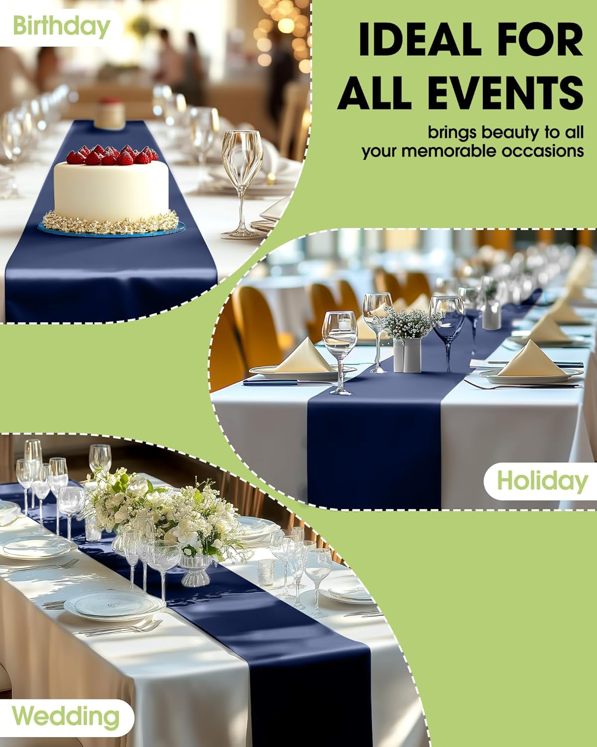 Navy Blue Plastic Table Runners - 12 Pack, 14'' X 108'', Water Resistant & Disposable Centerpiece Decorations for Table Cloth, Wedding, Birthday, Holiday, Baby Shower, Party, Home Decor