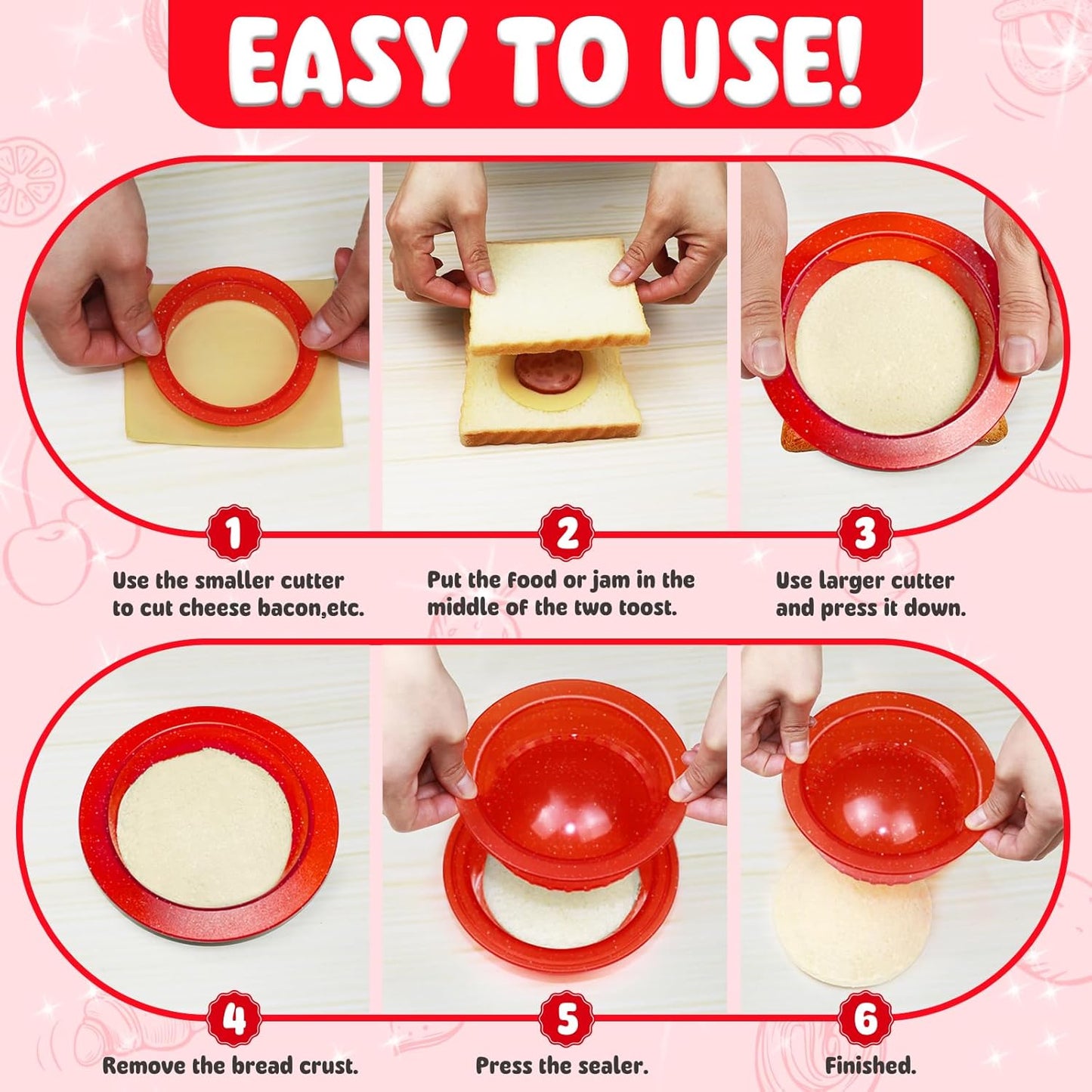 Glitter Sandwich Cutter and Sealer - 5 PCS Decruster Sandwich Maker - Peanut Butter and Jelly Crustless Sandwich Cookie Cutter for Kids Children, Glitter Design