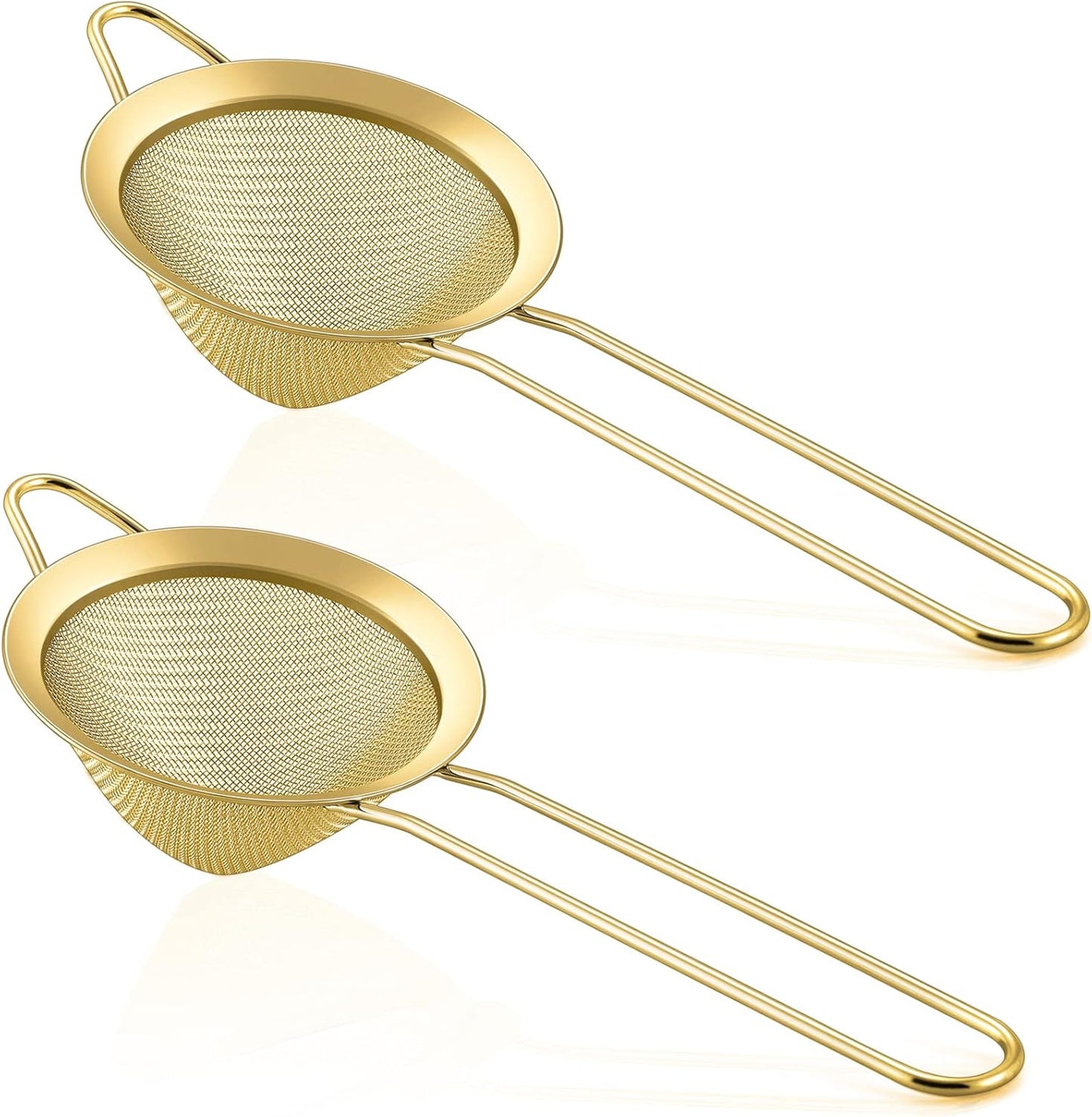 Conical Fine Mesh Strainer Set of 2, 3.3” Stainless Steel Tea Strainer Sieve with Long Handle for Kitchen & Bar, Filtering Tea, Coffee, Cocktail, Dishwasher Safe, (Gold)