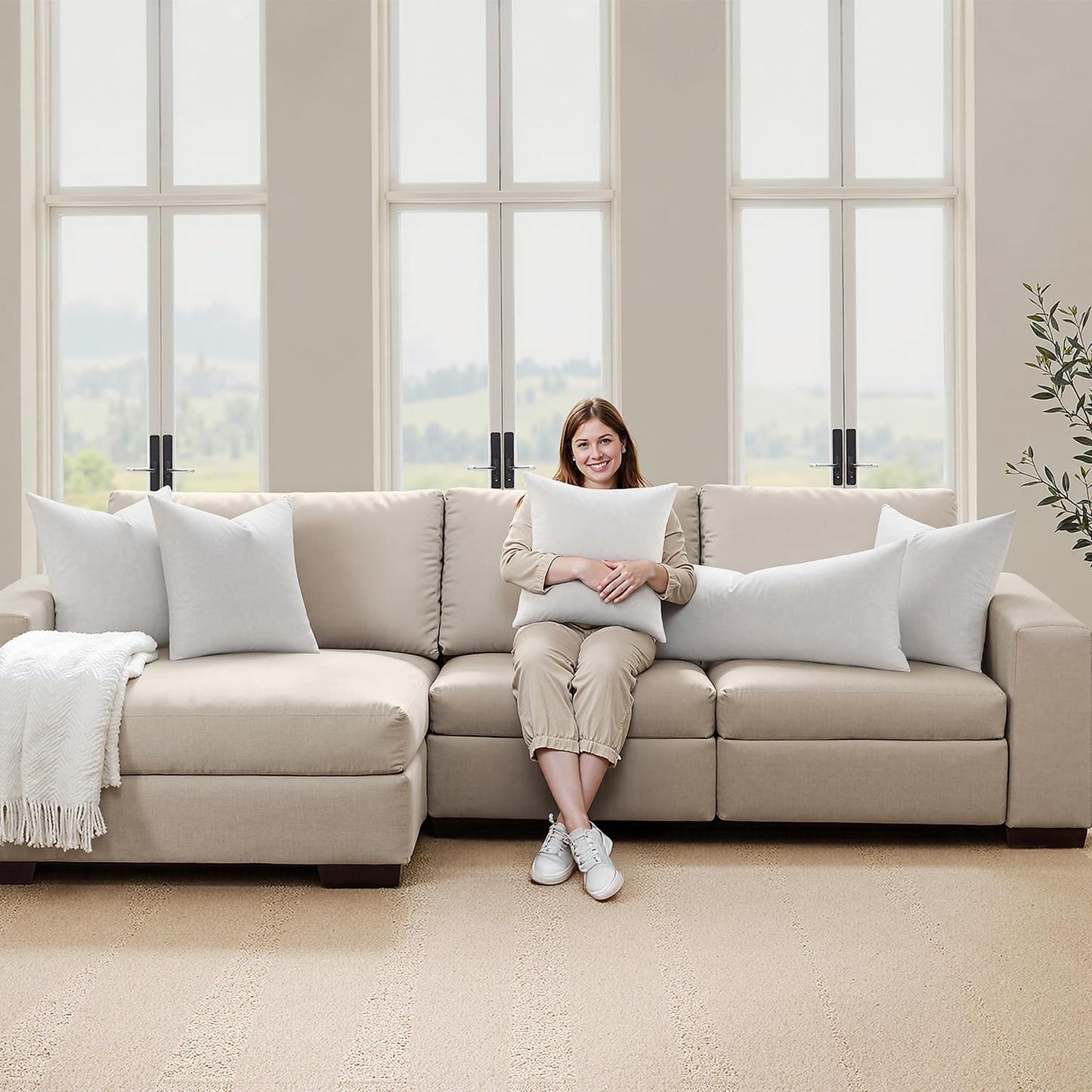 Set of 1 16X26 Inches Decorative Throw Pillow Insert, down and Feather Cotton Fabric Pillow, Rectangle Sham Stuffer for Sofa Couch Living Room