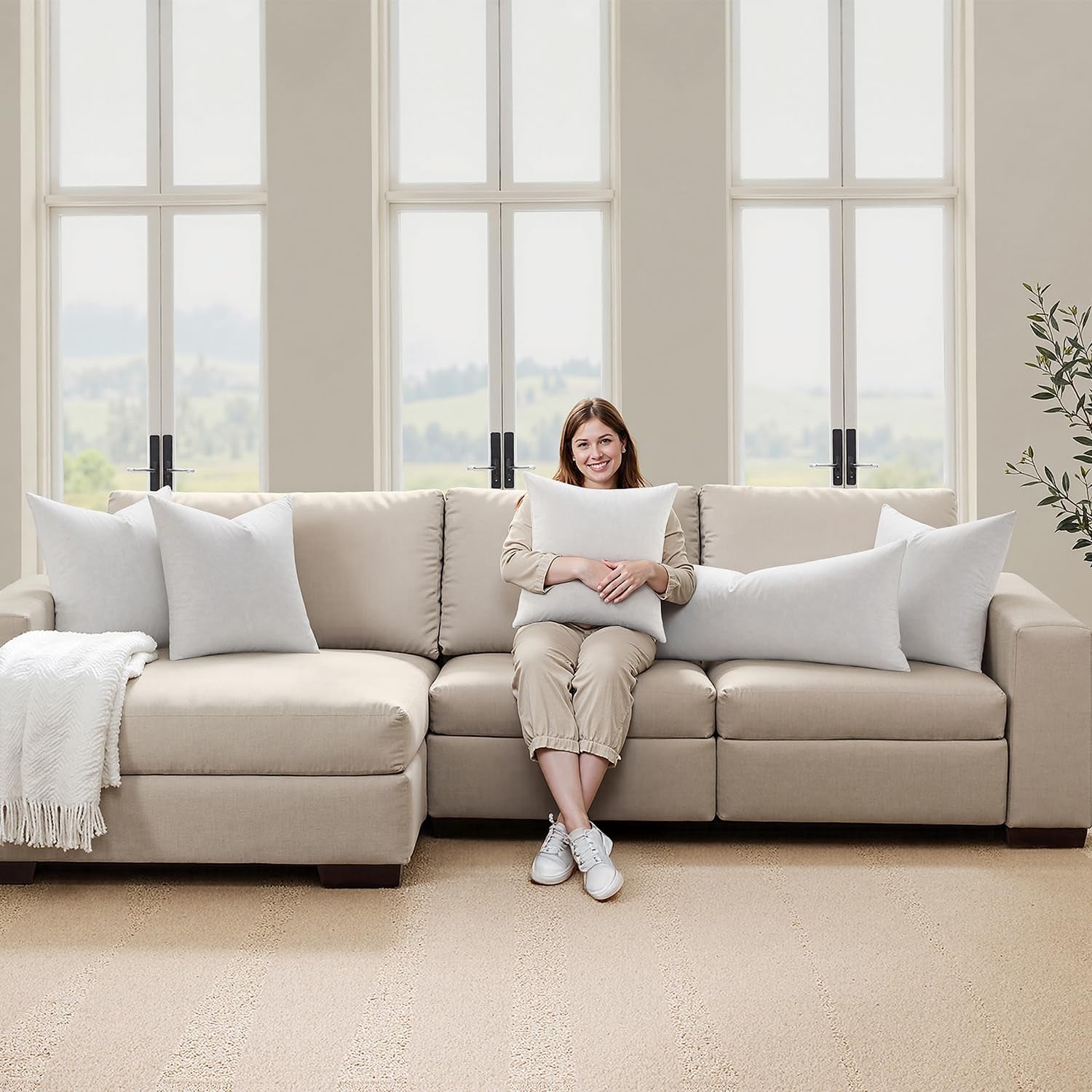 Set of 1 16X26 Inches Decorative Throw Pillow Insert, down and Feather Cotton Fabric Pillow, Rectangle Sham Stuffer for Sofa Couch Living Room