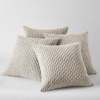 Set of 4 Neutral Taupe Decorative Throw Pillow Covers 18X18 Inch for Couch Bed Sofa Bedroom, Modern Farmhouse Boho Home Decor, Soft Fluffy Textured Corduroy Cute Beige Cushion Case 45X45 Cm