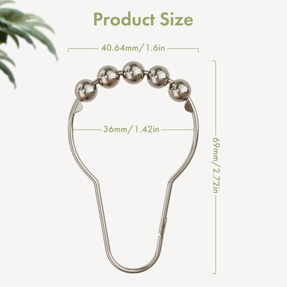 Shower Curtain Hooks, Decorative Rust Proof Stainless Steel Shower Curtain Hooks for Bathroom Shower Rods Set of 12, Polished Nickel