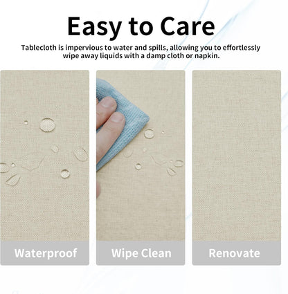 Faux Linen Waterproof Spill-Proof Tablecloth Stain Resistant round Table Cloth Wrinkle Free Decorative Fabric for Kitchen, Dining, Party, Weddings, Restaurants (70 In-Round, Beige)