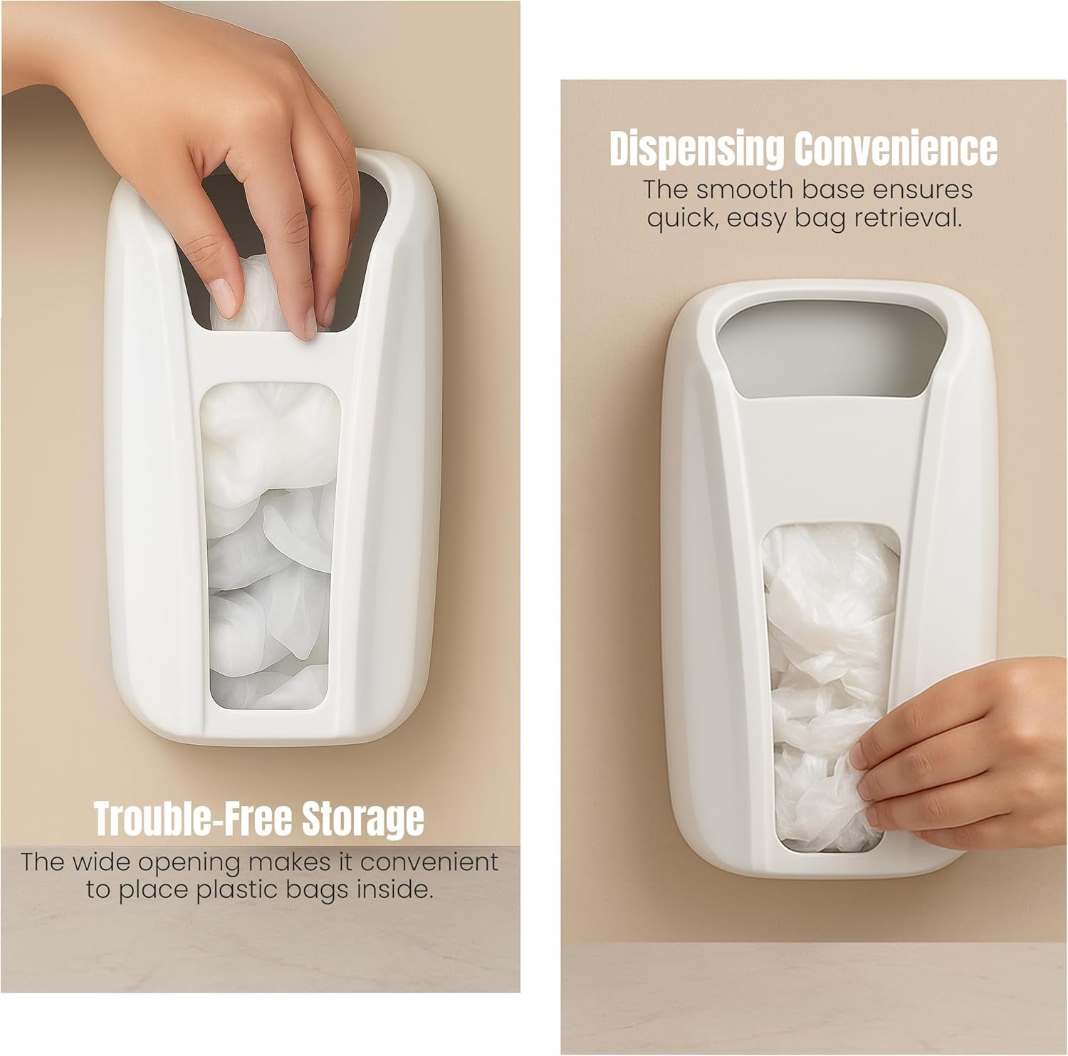 Plastic Bag Holder for Grocery Bags, Durable Plastic Bag Organizer Wall Mount, Storage Organizer & Saver for Grocery, Shopping & Trash Bags, White