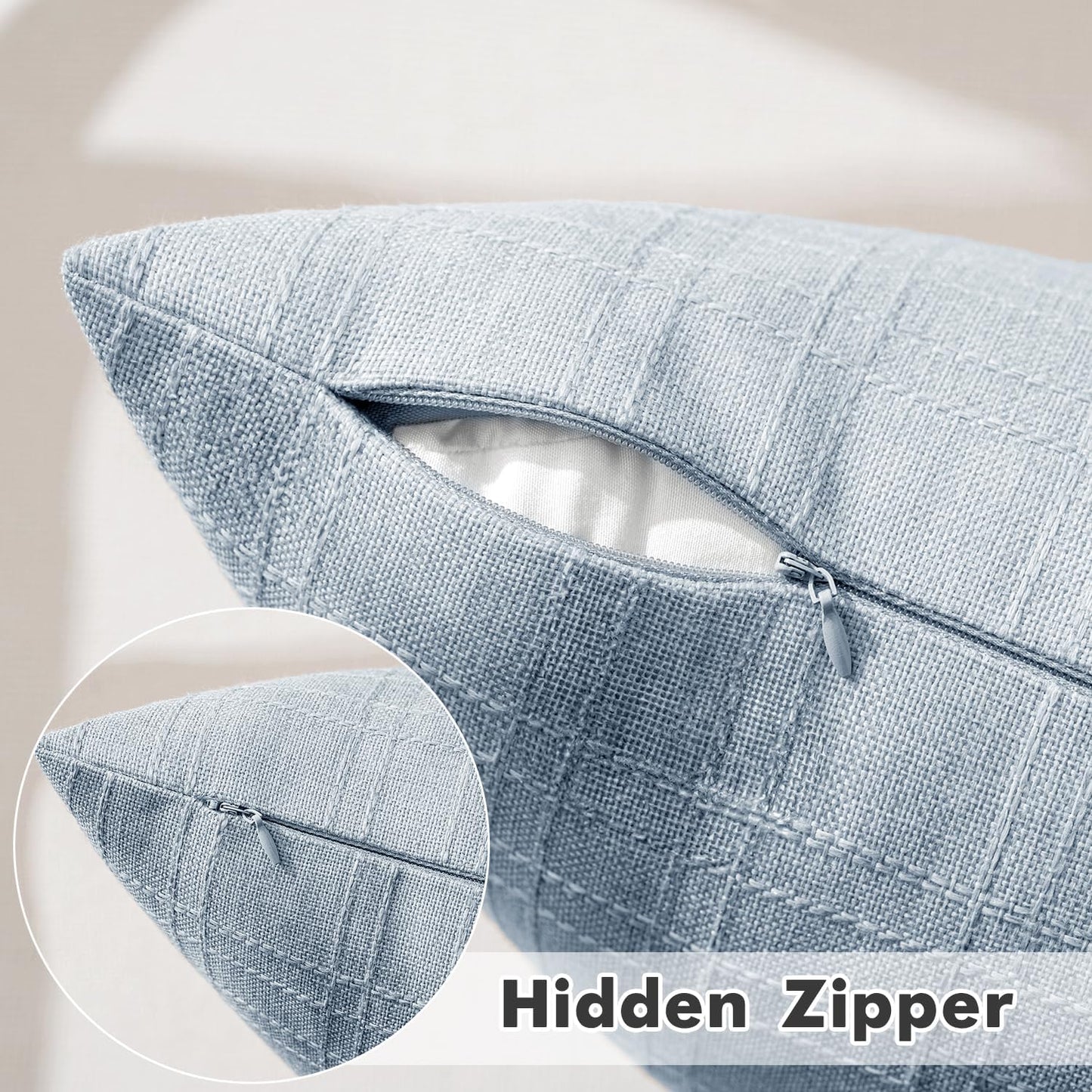 Outdoor Waterproof Throw Pillow Covers Decorative Farmhouse Water Resistant Cushion Covers for Tent Patio Garden Couch Sofa Pack of 2, 20X20 Inch Light Blue