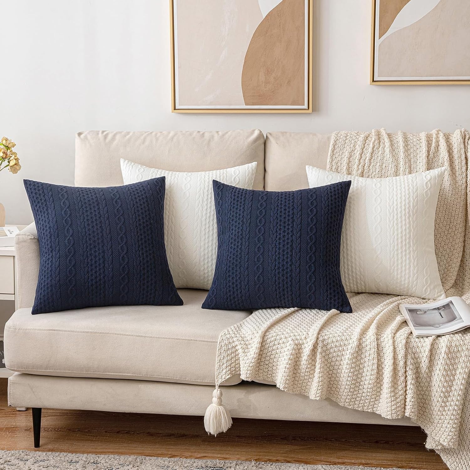 Decorative Throw Pillow Covers Set of 2 Super Soft Modern Stretchy Embossed Patterned Cushion Covers for Farmhouse Couch Sofa Livingroom Bed,Navy Blue 18X18 Inch