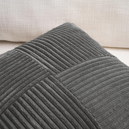 2 Packs Dark Gray Decorative Throw Pillow Covers 18X18 Inch for Living Room Couch Sofa, Rustic Farmhouse Boho Home Decor, Soft Corss Corduroy Patchwork Textured Square Cushion Case 45X45 Cm